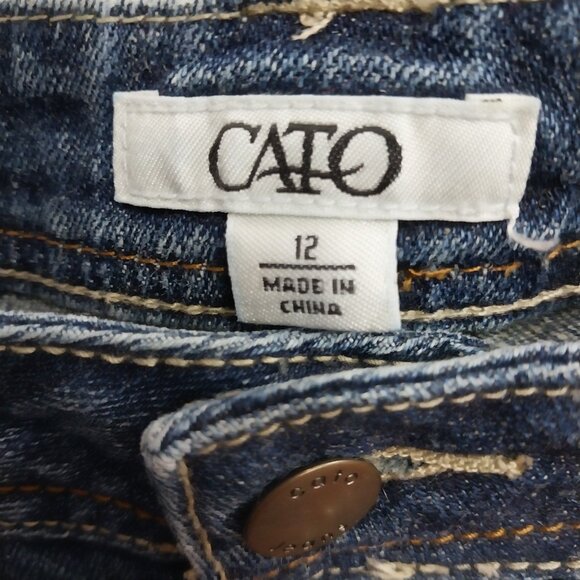3094 Size 12 Cato Upcycled Bell-Bottom Jeans in Peach and Green. - Picture 7 of 8